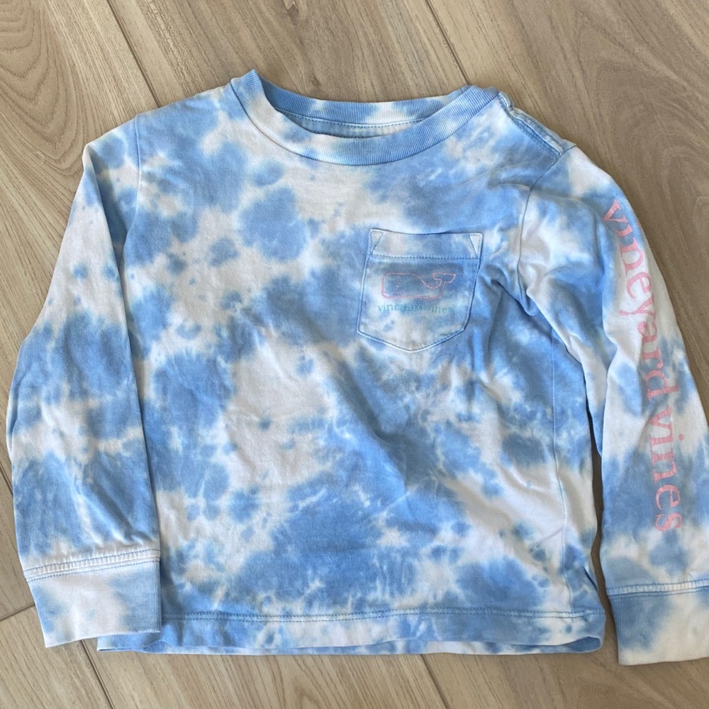 Vineyard Vines Kids Blue and White Tie-Dye Long Sleeve Tee